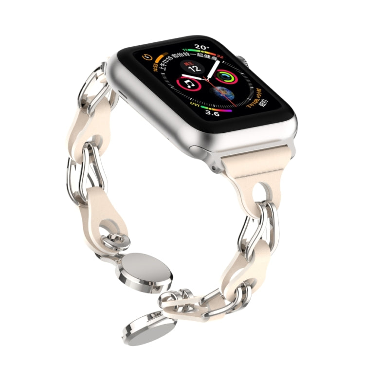 For Apple Watch 5 40mm Hollow Leather Chain Magnetic Buckle Watch Band(Starlight Color) - Watch Bands by PMC Jewellery | Online Shopping South Africa | PMC Jewellery