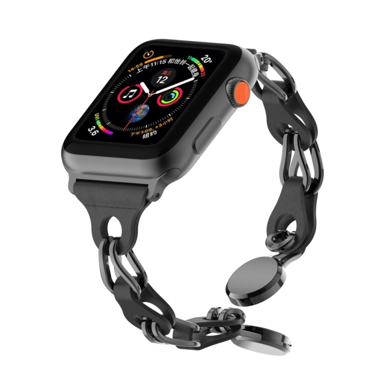 For Apple Watch 6 40mm Hollow Leather Chain Magnetic Buckle Watch Band(Black) - Watch Bands by PMC Jewellery | Online Shopping South Africa | PMC Jewellery