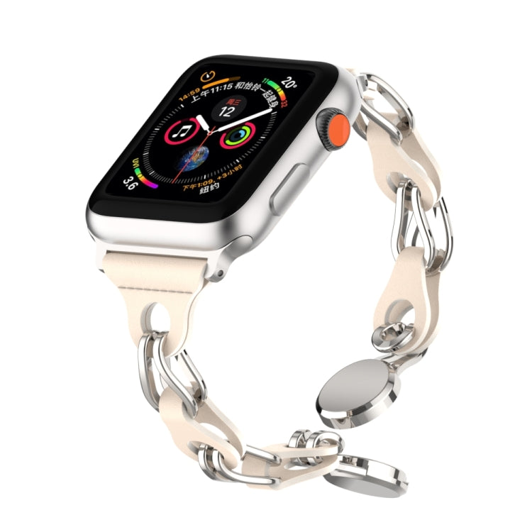 For Apple Watch SE 2022 44mm Hollow Leather Chain Magnetic Buckle Watch Band(Starlight Color) - Watch Bands by PMC Jewellery | Online Shopping South Africa | PMC Jewellery