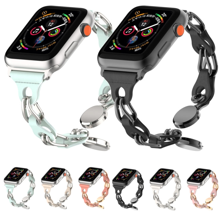 For Apple Watch 5 40mm Hollow Leather Chain Magnetic Buckle Watch Band(Starlight Color) - Watch Bands by PMC Jewellery | Online Shopping South Africa | PMC Jewellery