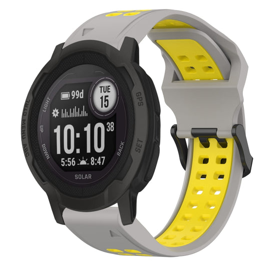 For Garmin  Instinct 2 Solar 22mm Two-Color Reverse Buckle Silicone Watch Band(Grey+Yellow) - Watch Bands by PMC Jewellery | Online Shopping South Africa | PMC Jewellery