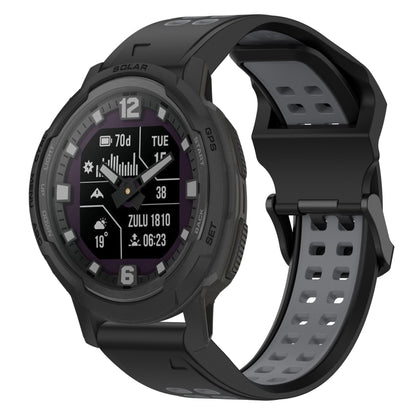 For Garmin Instinct Crossover Solar 22mm Two-Color Reverse Buckle Silicone Watch Band(Black+Grey) - Watch Bands by PMC Jewellery | Online Shopping South Africa | PMC Jewellery