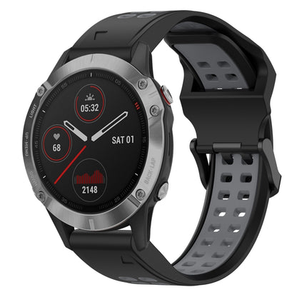 For Garmin Fenix 6 22mm Two-Color Reverse Buckle Silicone Watch Band(Black+Grey) - Watch Bands by PMC Jewellery | Online Shopping South Africa | PMC Jewellery