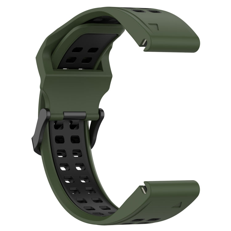 For Garmin Fenix 5 22mm Two-Color Reverse Buckle Silicone Watch Band(Army Green+Black) - Watch Bands by PMC Jewellery | Online Shopping South Africa | PMC Jewellery