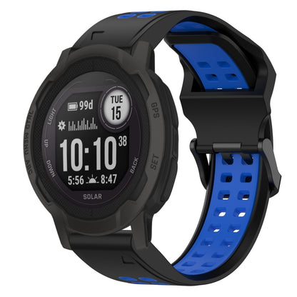 For Garmin Instinct 2 22mm Two-Color Reverse Buckle Silicone Watch Band(Black+Blue) - Watch Bands by PMC Jewellery | Online Shopping South Africa | PMC Jewellery