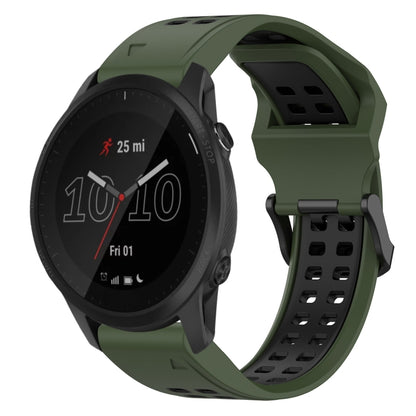 For Garmin Forerunner 945 22mm Two-Color Reverse Buckle Silicone Watch Band(Army Green+Black) - Watch Bands by PMC Jewellery | Online Shopping South Africa | PMC Jewellery