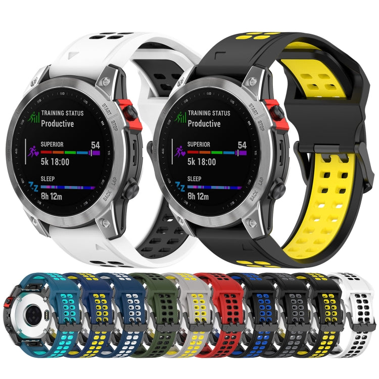 For Garmin Fenix 5 22mm Two-Color Reverse Buckle Silicone Watch Band(Black+Blue) - Watch Bands by PMC Jewellery | Online Shopping South Africa | PMC Jewellery