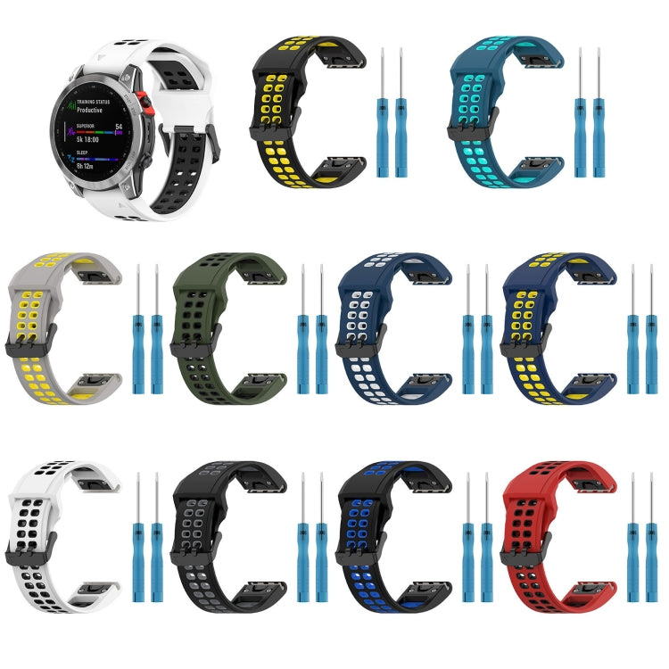 For Garmin Forerunner 945 22mm Two-Color Reverse Buckle Silicone Watch Band(Black+Grey) - Watch Bands by PMC TechLife | Online Shopping South Africa | PMC TechLife