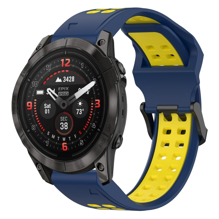 For Garmin Epix Pro 51mm 26mm Two-Color Reverse Buckle Silicone Watch Band(Blue+Yellow) - Watch Bands by PMC Jewellery | Online Shopping South Africa | PMC Jewellery