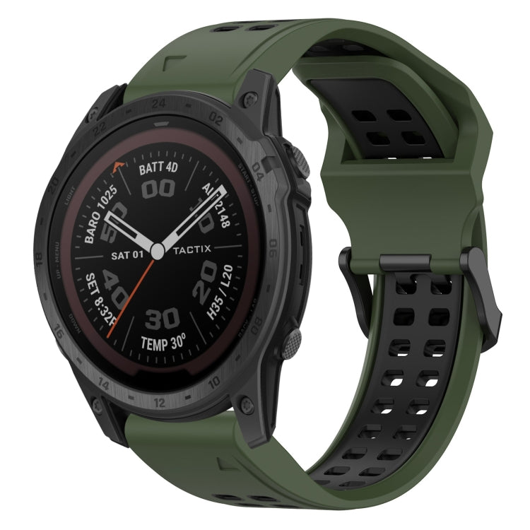 For Garmin Tactix 7 Pro 26mm Two-Color Reverse Buckle Silicone Watch Band(Army Green+Black) - Watch Bands by PMC Jewellery | Online Shopping South Africa | PMC Jewellery