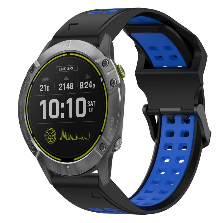 For Garmin Enduro 26mm Two-Color Reverse Buckle Silicone Watch Band(Black+Blue) - Watch Bands by PMC TechLife | Online Shopping South Africa | PMC TechLife