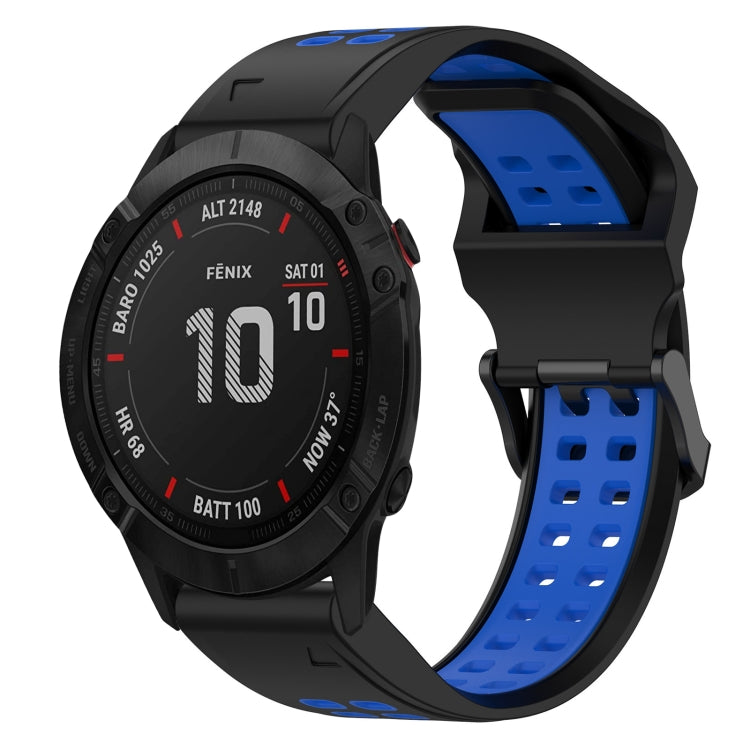 For Garmin Fenix 6X Pro 26mm Two-Color Reverse Buckle Silicone Watch Band(Black+Blue) - Watch Bands by PMC Jewellery | Online Shopping South Africa | PMC Jewellery