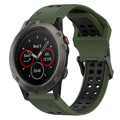 For Garmin Fenix 5X 26mm Two-Color Reverse Buckle Silicone Watch Band(Army Green+Black) - Watch Bands by PMC Jewellery | Online Shopping South Africa | PMC Jewellery