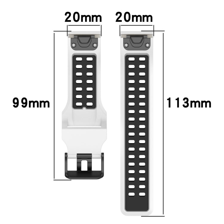 For Garmin Fenix 6S Pro 20mm Two-Color Reverse Buckle Silicone Watch Band(White+Black) - Watch Bands by PMC Jewellery | Online Shopping South Africa | PMC Jewellery