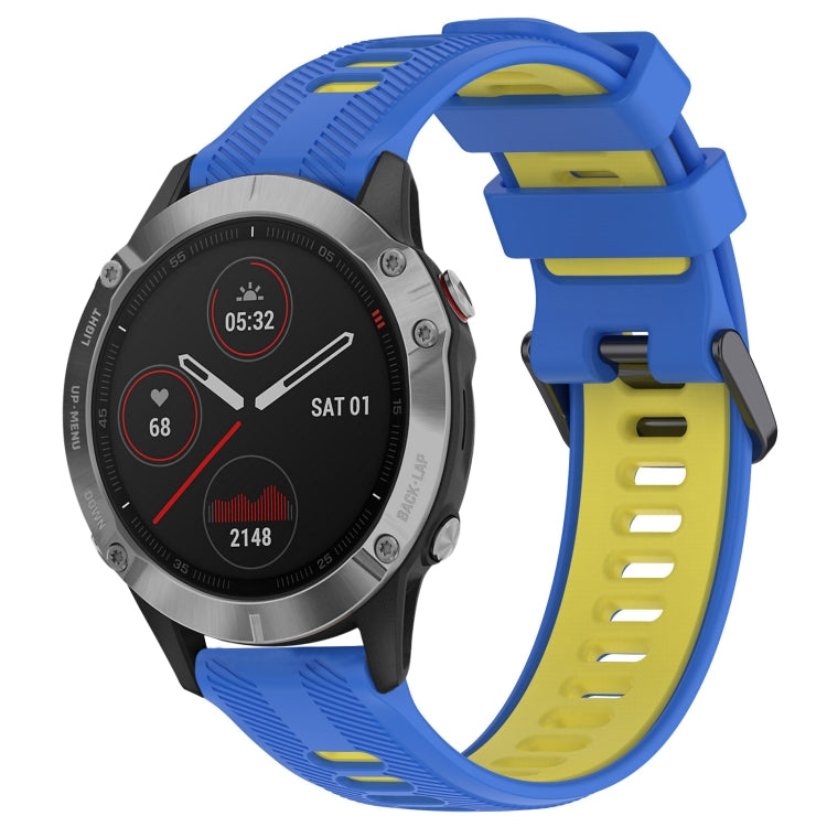 For Garmin Fenix 6 Sports Two-Color Silicone Watch Band(Blue+Yellow) - Watch Bands by PMC Jewellery | Online Shopping South Africa | PMC Jewellery