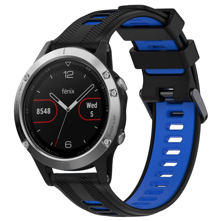 For Garmin Fenix 5 Sports Two-Color Silicone Watch Band(Black+Blue) - Watch Bands by PMC Jewellery | Online Shopping South Africa | PMC Jewellery