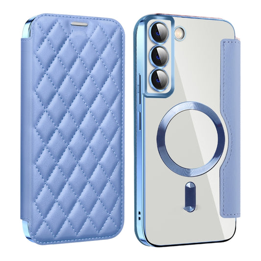 For Samsung Galaxy S23+ 5G Shield Magsafe RFID Anti-theft Rhombus Leather Phone Case(Blue) - Galaxy S23+ 5G Cases by PMC Jewellery | Online Shopping South Africa | PMC Jewellery