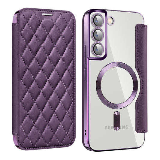 For Samsung Galaxy S22+ 5G Shield MagSafe RFID Anti-theft Rhombus Leather Phone Case(Purple) - Galaxy S22+ 5G Cases by PMC Jewellery | Online Shopping South Africa | PMC Jewellery | Buy Now Pay Later Mobicred