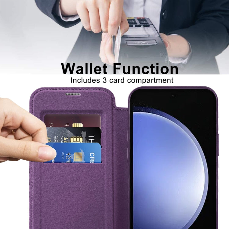 For Samsung Galaxy S23 FE 5G Shield Magsafe RFID Anti-theft Rhombus Leather Phone Case(Purple) - Galaxy S23 FE 5G Cases by PMC Jewellery | Online Shopping South Africa | PMC Jewellery