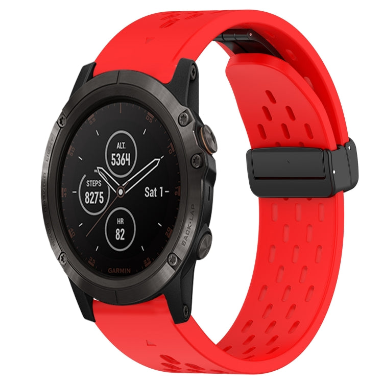 Compatible with Garmin Fenix 5X Plus 26mm Folding Buckle Hole Silicone Watch Band(Red) - free shipping - PMC TechLife - Order now!