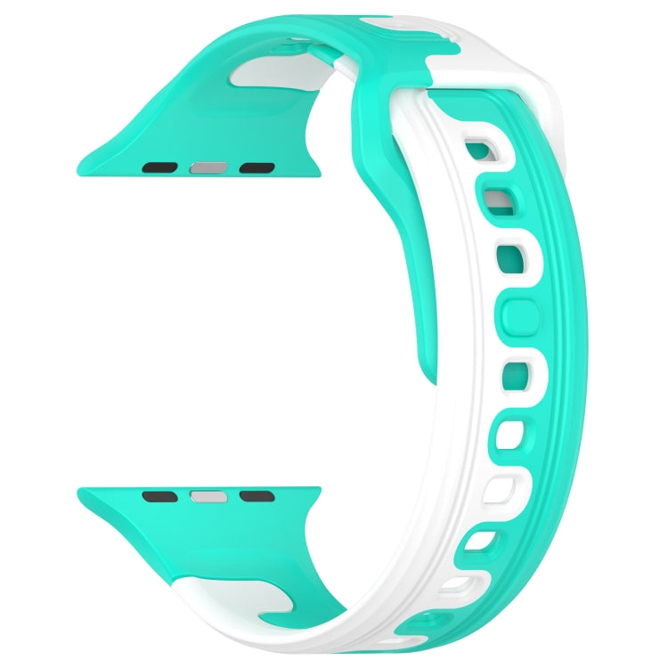 For Apple Watch 9 45mm Double Color Silicone Watch Band(Cyan+White) - Watch Bands by PMC TechLife | Online Shopping South Africa | PMC TechLife