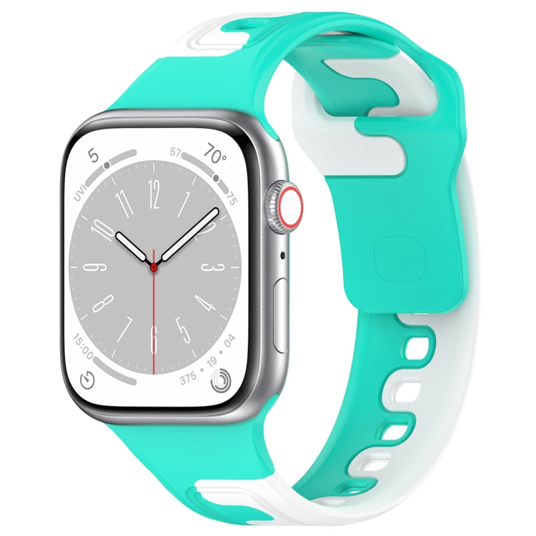 For Apple Watch 42mm Double Color Silicone Watch Band(Cyan+White) - Watch Bands by PMC TechLife | Online Shopping South Africa | PMC TechLife