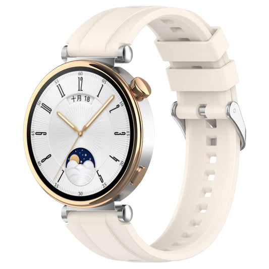 For Huawei Watch GT4 41mm Official Steps Style Silver Buckle Silicone Watch Band(Starlight Color) - Watch Bands by PMC Jewellery | Online Shopping South Africa | PMC Jewellery