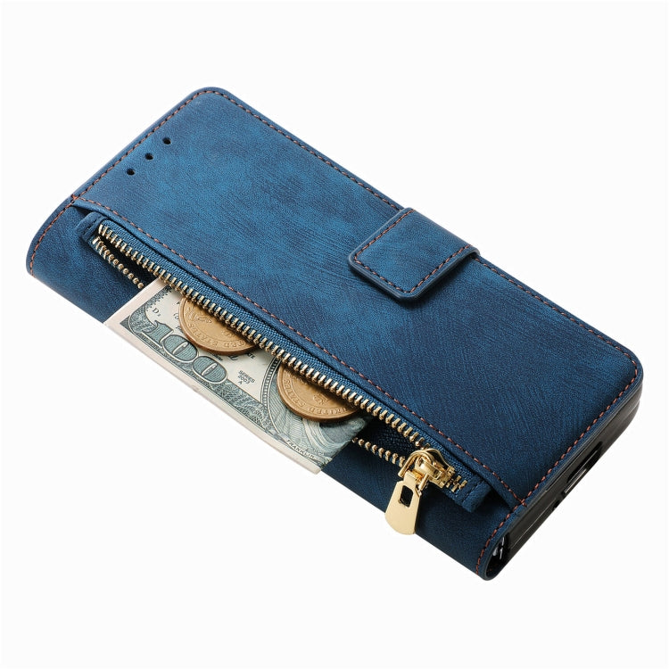 For Samsung Galaxy Z Fold4 Retro MagSafe Magnetic Zipper Wallet Leather Phone Case(Blue) - Galaxy Z Fold4 5G Cases by PMC Jewellery | Online Shopping South Africa | PMC Jewellery