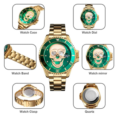 SKMEI 9195 Fashion Water-inlaid Drill Skull Nightlight Waterproof Quartz Watch Steel Strip Watch for Men(Golden Black) - Other Watches by SKMEI | Online Shopping South Africa | PMC Jewellery | Buy Now Pay Later Mobicred