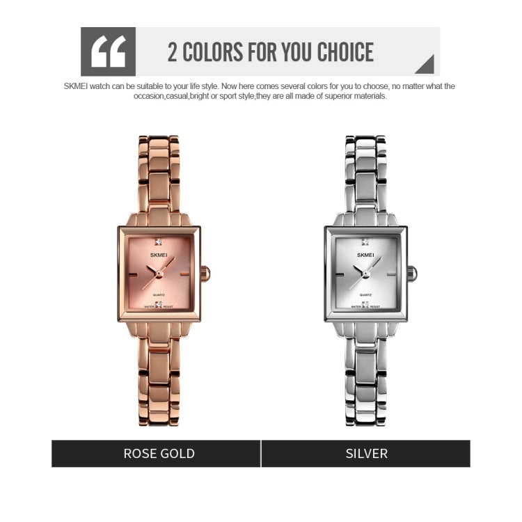 SKMEI 1407 Business Fashion Watch with Diamonds Delicate and Elegant Square Zinc Alloy Quartz Watch for Women Rose Gold - Alloy Watches by SKMEI | Online Shopping South Africa | PMC Jewellery | Buy Now Pay Later Mobicred