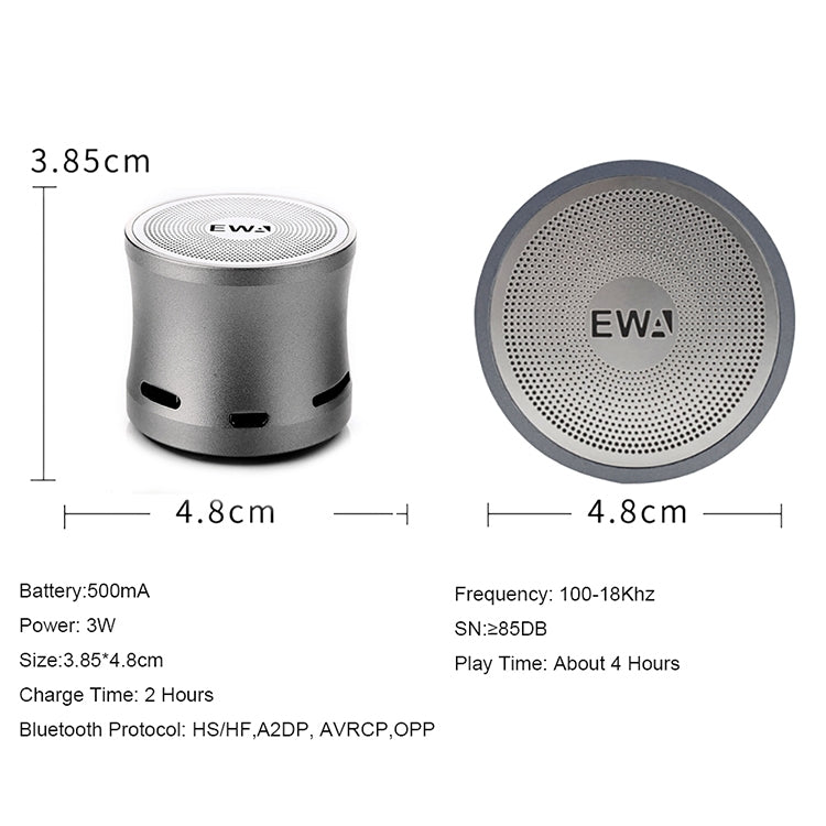 EWA A109M  Portable Bluetooth Speaker Wireless Heavy Bass Bomm Box Subwoofer Phone Call Surround Sound Bluetooth Shower Speaker(Silver) - Mini Speaker by EWA | Online Shopping South Africa | PMC Jewellery