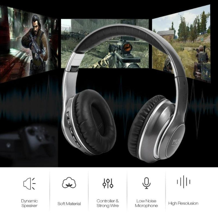 VJ033 Multi-function Upgrade Bluetooth 5.0 Headset Stereo Wireless LED Microphone FM Radio Headset(Gray) - Headset & Headphone by PMC TechLife | Online Shopping South Africa | PMC TechLife