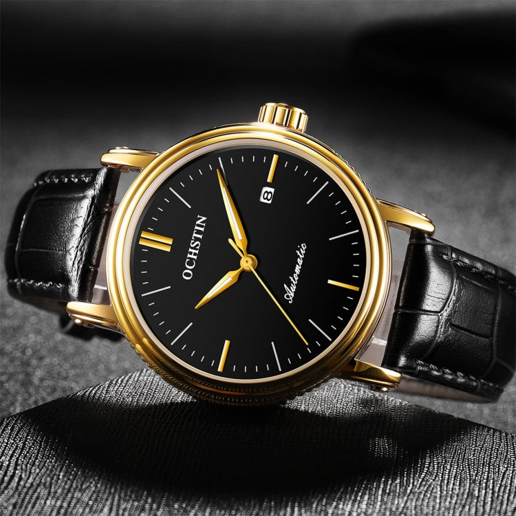 Ochstin 2024 Automatic Mechanical Watch Men Waterproof Calendar Leather Business Mechanical Men Watch(Golden Black) - Leather Strap Watches by OCHSTIN | Online Shopping South Africa | PMC Jewellery | Buy Now Pay Later Mobicred