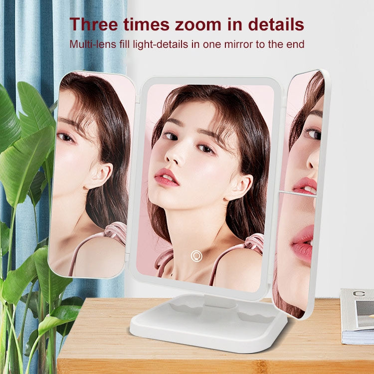 Simple & Stylish LED Three-Fold Square Makeup Mirror, Specification:Plug-in Monochrome Lamp(White) - Mirror by PMC Jewellery | Online Shopping South Africa | PMC Jewellery