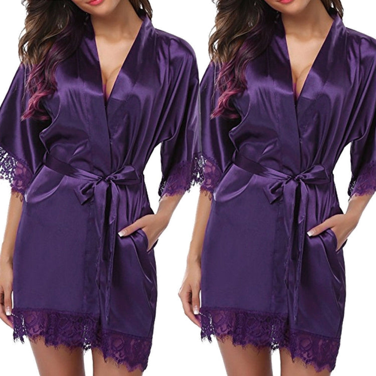 Half Sleeve Robe Women Faux Silk Pajama Sexy Night Dress, Size:XL(Purple) - Pajamas & Bathrobe by PMC Jewellery | Online Shopping South Africa | PMC Jewellery