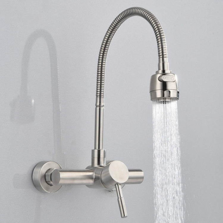 Stainless Steel Material Wall Mounted Kitchen Sink Mixer Faucet Free Rotation Hose Water Tap - Faucets & Accessories by PMC Jewellery | Online Shopping South Africa | PMC Jewellery