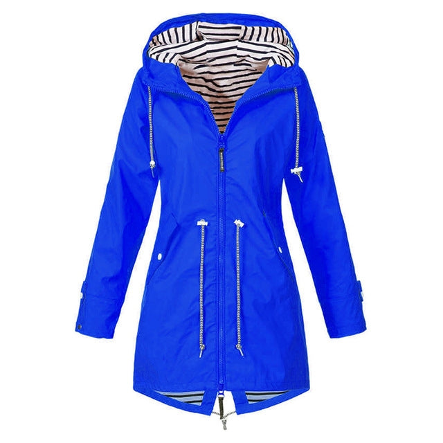 Women Waterproof Rain Jacket Hooded Raincoat, Size:L(Blue) - Hoodie by PMC Jewellery | Online Shopping South Africa | PMC Jewellery