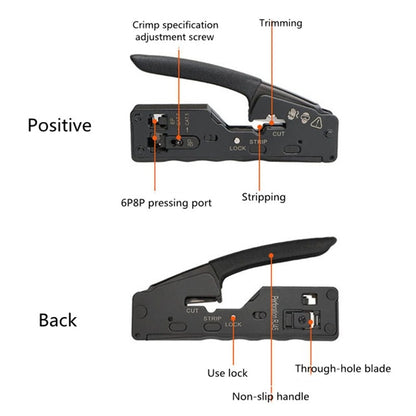 Multifunctional Seven-type Through-hole Crystal Head 6P8P Wire Stripping Network Tool Extrusion Crimping Wire Network Cable Pliers - Lan Cable and Tools by PMC Jewellery | Online Shopping South Africa | PMC Jewellery