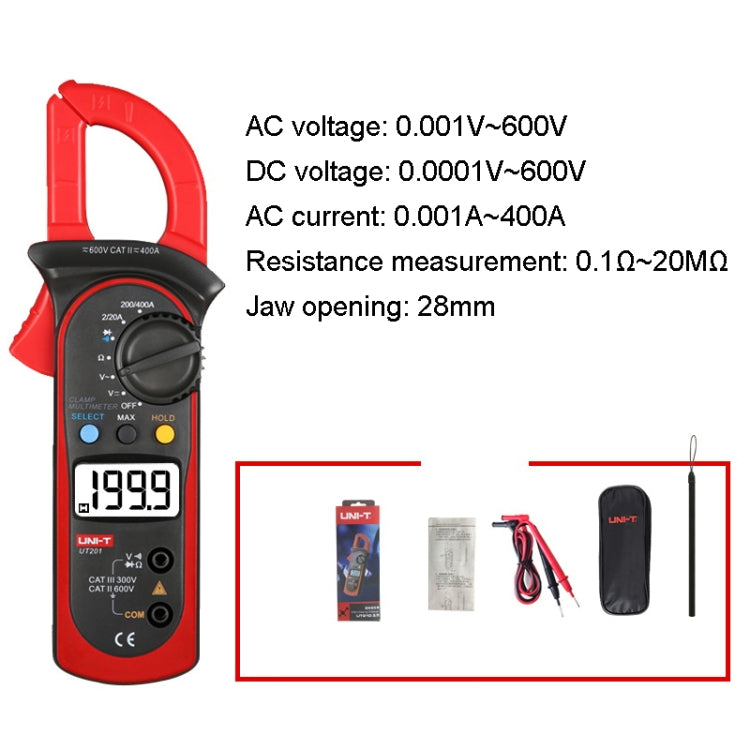 UNI-T UT201 400A Digital Clamp Multimeter AC/DC Voltage Detector - Digital Multimeter by UNI-T | Online Shopping South Africa | PMC Jewellery | Buy Now Pay Later Mobicred