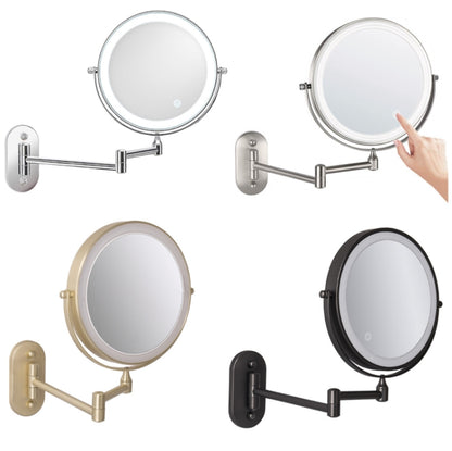 8 Inch Wall-Mounted Double-Sided Makeup Mirror LED Three-Tone Light Bathroom Mirror, Colour:USB Charging Black(Five Times Magnification) - Mirror by PMC Jewellery | Online Shopping South Africa | PMC Jewellery