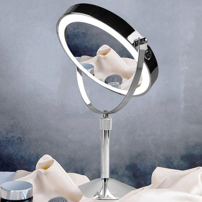 Desktop Double-SidedRound LED Luminous Makeup Mirror Liftable Magnifying Mirror, Specification:Plane + 3 Times Magnification(8-inch Battery Model) - Mirror by PMC Jewellery | Online Shopping South Africa | PMC Jewellery