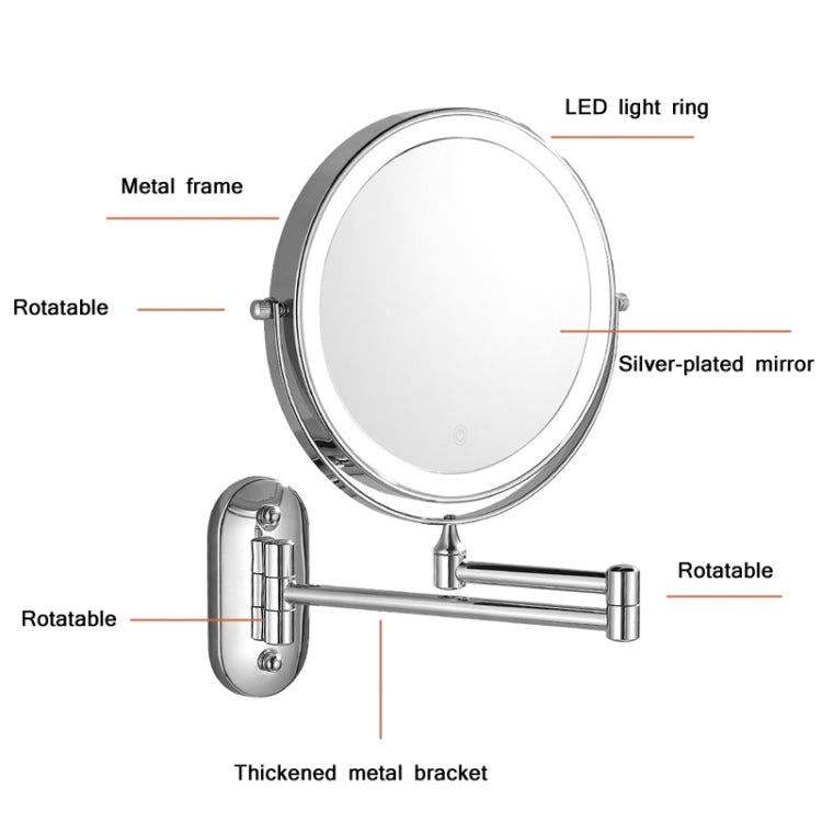 8 Inch Wall-Mounted Double-Sided Makeup Mirror LED Three-Tone Light Bathroom Mirror, Colour:Battery Models Silver(Seven Times Magnification) - Mirror by PMC Jewellery | Online Shopping South Africa | PMC Jewellery