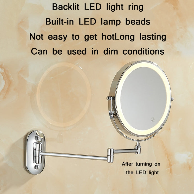 8 Inch Wall-Mounted Double-Sided Makeup Mirror LED Three-Tone Light Bathroom Mirror, Colour:Battery Models Silver(Seven Times Magnification) - Mirror by PMC Jewellery | Online Shopping South Africa | PMC Jewellery