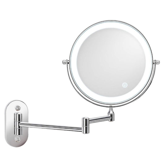 8 Inch Wall-Mounted Double-Sided Makeup Mirror LED Three-Tone Light Bathroom Mirror, Colour:USB Charging Silver(Seven Times Magnification) - Mirror by PMC Jewellery | Online Shopping South Africa | PMC Jewellery