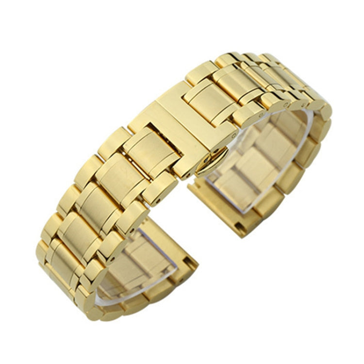 16mm Steel Bracelet Butterfly Buckle Five Beads Unisex Stainless Steel Solid Watch Strap, Color:Gold - Watch Bands by PMC Jewellery | Online Shopping South Africa | PMC Jewellery