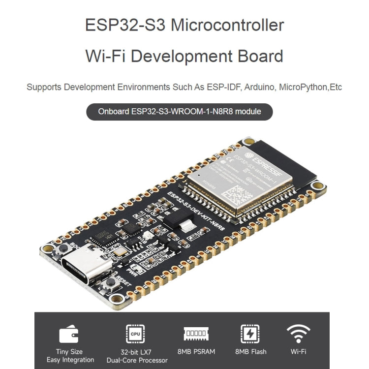 Waveshare ESP32-S3 Microcontroller 2.4GHz Wi-Fi Development Board ESP32-S3-WROOM-1-N8R8 Module Standard Ver. With Pinheader - Arduino Nucleo Accessories by Waveshare | Online Shopping South Africa | PMC Jewellery | Buy Now Pay Later Mobicred