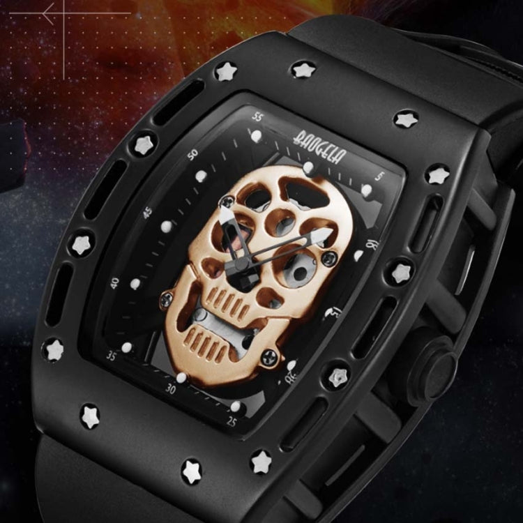 BAOGELA 1612 Skull Silicone Mens Watch Waterproof Sports Quartz Watch( Black Shell Rose Gold Skull) - Silicone Strap Watches by BAOGELA | Online Shopping South Africa | PMC Jewellery | Buy Now Pay Later Mobicred