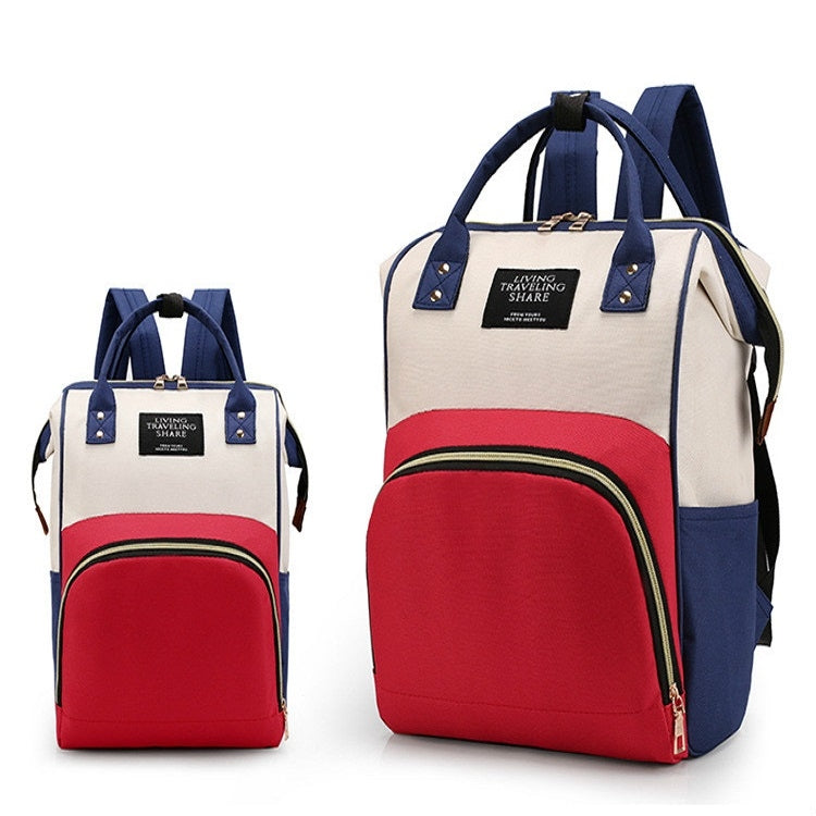 Mummy Bag Large Capacity Multifunctional Backpack Waterproof Baby Bottle Diaper Bag(Red Beige Blue) - Double-shoulder Bags by PMC TechLife | Online Shopping South Africa | PMC TechLife | Buy Now Pay Later Mobicred
