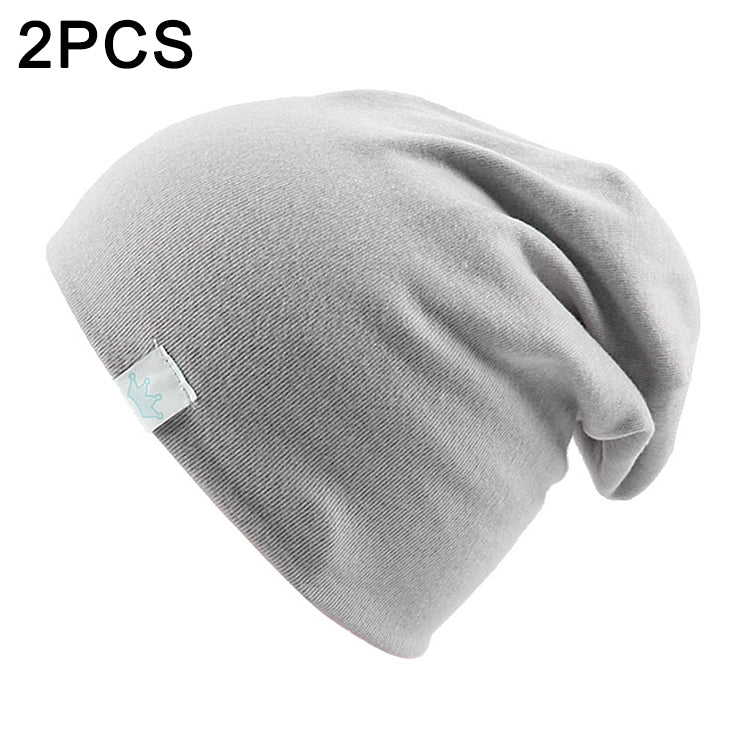 2 PCS Cute Solid Knitted Cotton Hat Beanies Autumn Winter Warm Earmuff Colorful Crown Caps For Newborn Baby Children(Light Grey) - Baby Care by PMC Jewellery | Online Shopping South Africa | PMC Jewellery