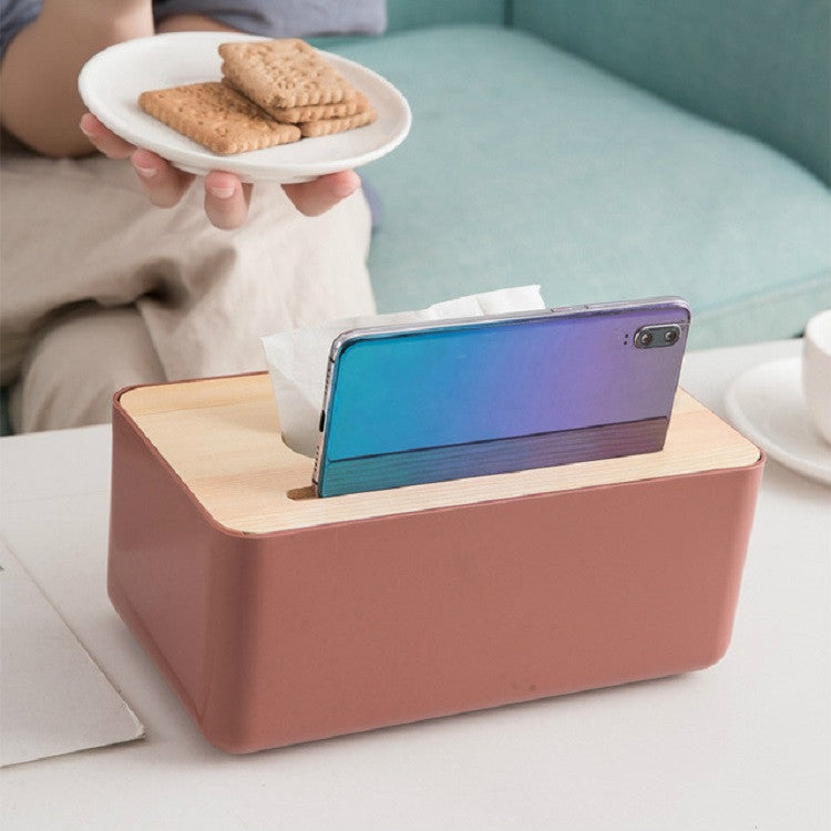 Grooved Drawer Box Home Living Room Tissue Box with Log Cover, Phone Holder Function(White) - Storage Boxes by PMC TechLife | Online Shopping South Africa | PMC TechLife | Buy Now Pay Later Mobicred